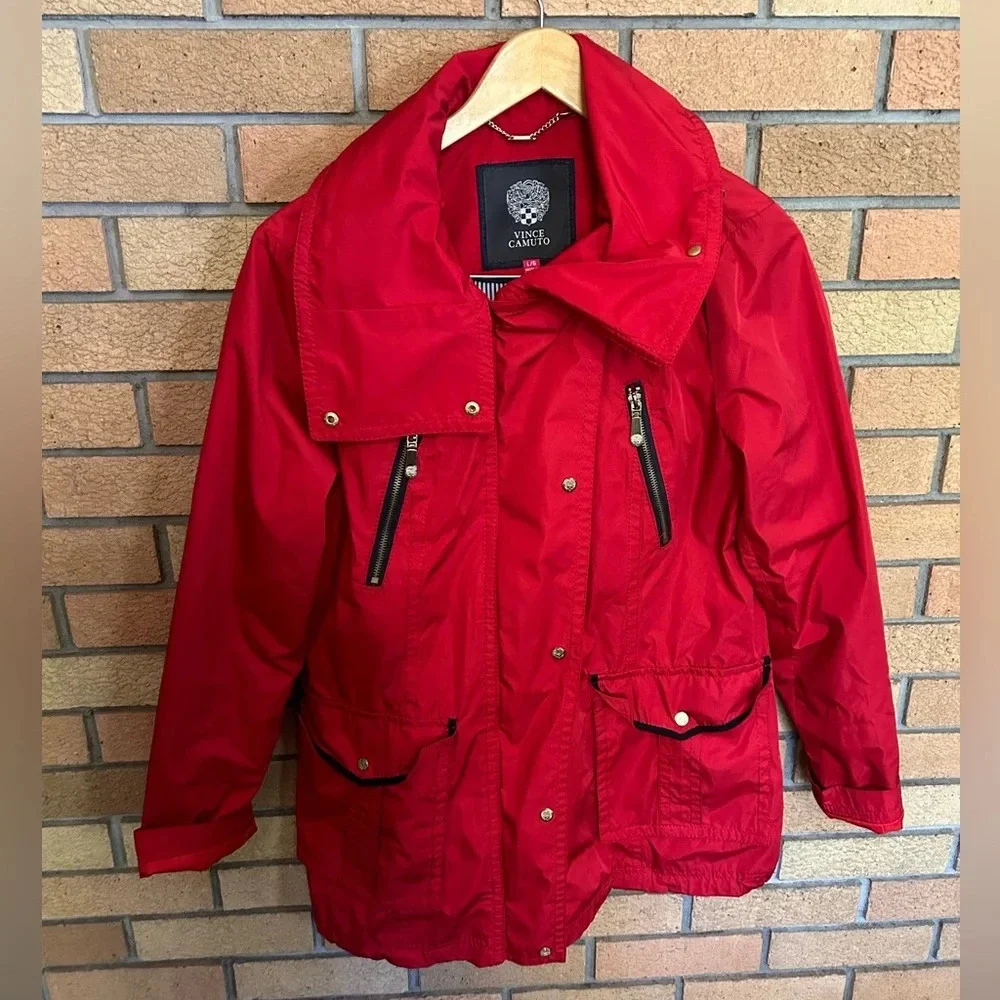 Vince Camuto Red Windbreaker Soft Shell Zip Up Jacket Women’s Size Large - Picture 1 of 10
